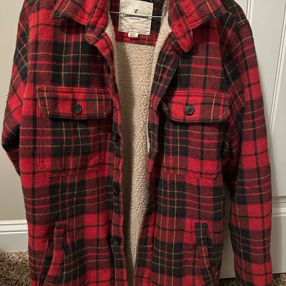 American Eagle Outfitters Red and Black Plaid Outerwear jacket size large.